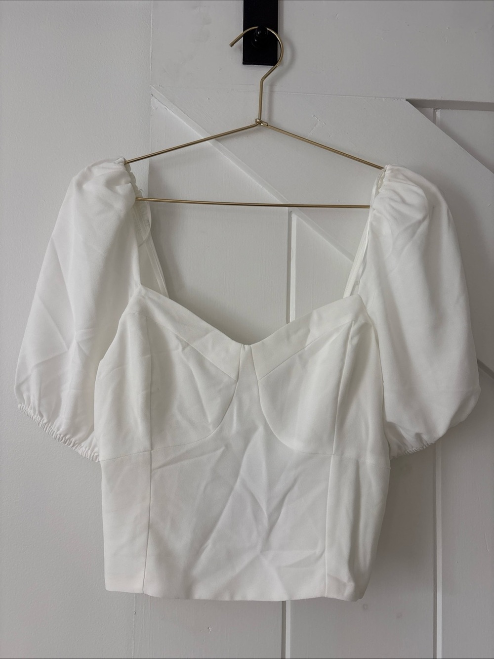 Violets & Roses Women’s White Blyth Puff Sleeve Cropped Blouse Top Small Ruched